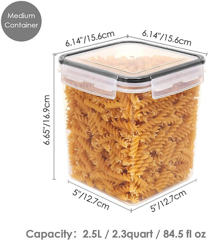 Vtopmart 4 PCS Large Food Storage Containers 5.2L / 175oz, 4 Pieces BPA Free Plastic Airtight Canisters for Flour, Sugar, Baking Supplies, Rice with Lids, 4 Measuring Cups and 24 Labels, Black