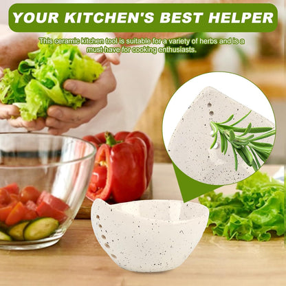 Herb Stripper Bowl, Resin Kitchen Herb Leaf Stripping Tool, 5‑Hole Speckled Bowl for Thyme, Basil, Rosemary, Parsley, Oregano, Cilantro, Kale, Collects Stripped Herb Leaves, Dishwasher Safe，White