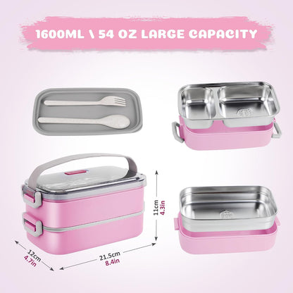 Stainless Steel Bento Box for Adults&Kids,Japanese Leakproof Lunch Box Divided Food Meal Storage Containers Set Stackable 2 Layer for Children School Picnic Beige