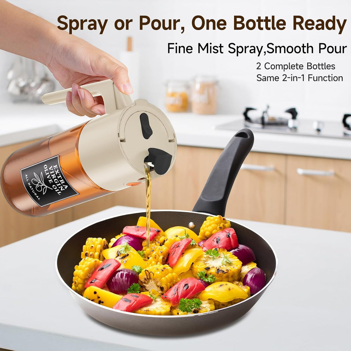 2-in-1 Oil Sprayer Dispenser, Beige, 500 ml