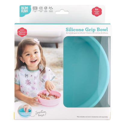 Bumkins Baby Bowl, Silicone Suction, for Babies, Toddlers and Kids, Baby Led Weaning, Feeding Essentials, Platinum Silicone, Non Skid Sticky Bottom, Supplies for Children Ages 6 Months Up, Gray