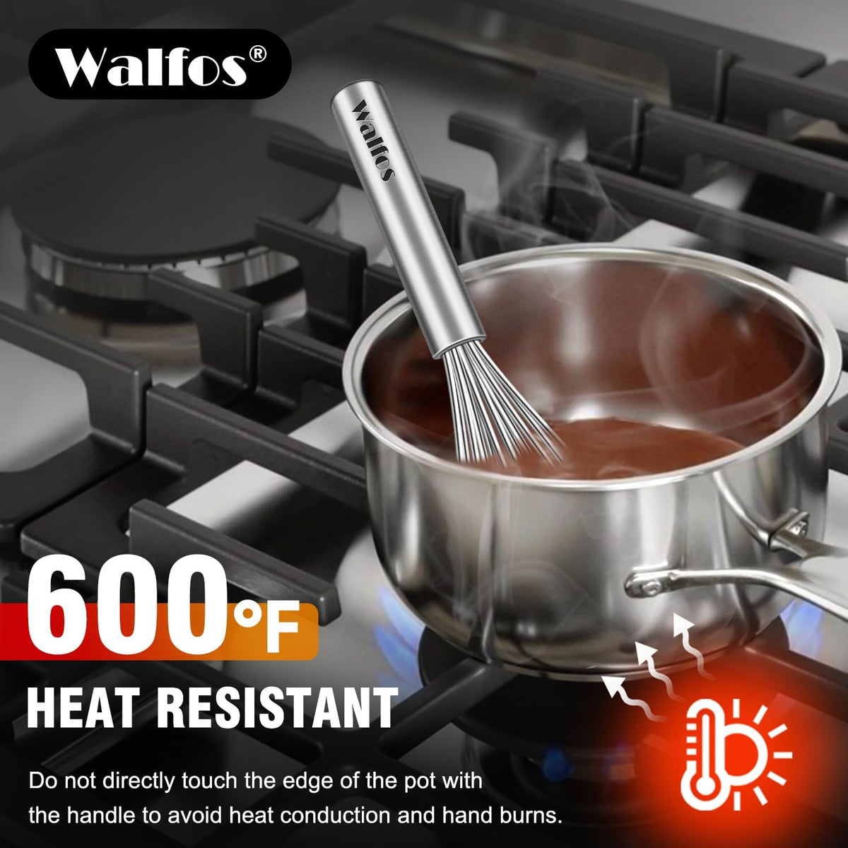 Walfos Whisk,304 Stainless Steel whisk,No-Rust 7+9+11inch Whisks for cooking Nice for Blending,Whisking,Beating.Heat resistant 600°F Dishwasher Safe. Heavy duty kitchen whisk.SILVER