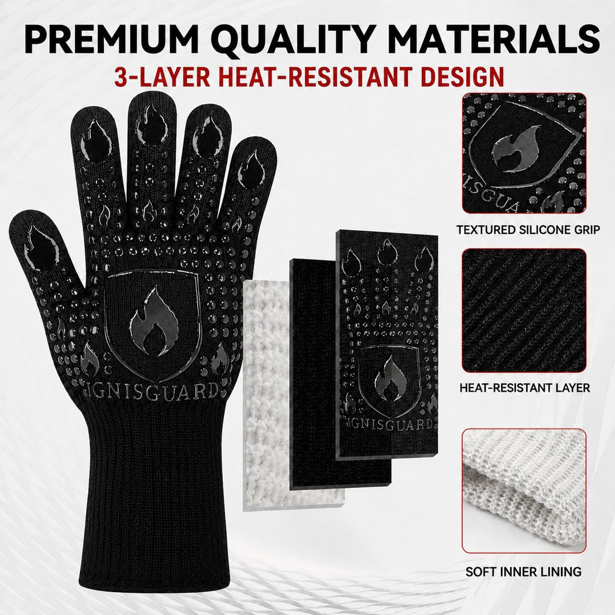 BBQ & Grill Gloves, Oven Gloves Heat Resistant, 1 Pair, Red (L)
