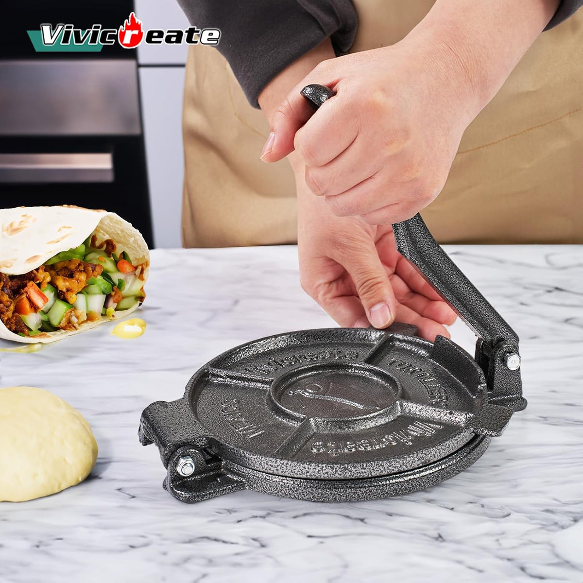 Vivicreate Tortilla Press 7.5 Inch Cast Iron Tortilla Maker Heavy Duty Tortilla Press Maker for Corn Tortillas Street Tacos Roti Chapati Dumpling Wrappers Empanadas Black