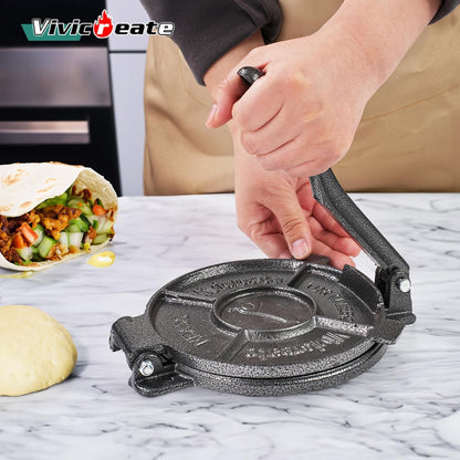 Vivicreate Tortilla Press 7.5 Inch Cast Iron Tortilla Maker Heavy Duty Tortilla Press Maker for Corn Tortillas Street Tacos Roti Chapati Dumpling Wrappers Empanadas Black