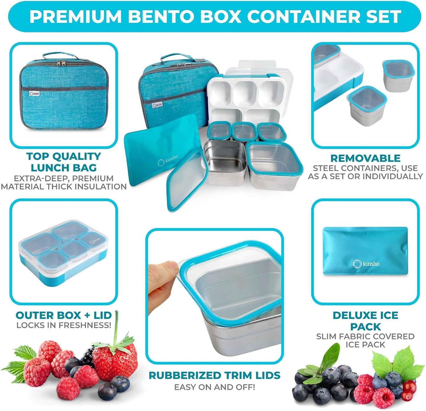 Stainless Steel Bento Lunch Box Set For Adults, Kids - Insulated Bag And Ice Pack - Leak-Proof Metal Compartment Meal Prep Food & Snack Containers For Work Travel School Daycare, 42 Oz Grey Black