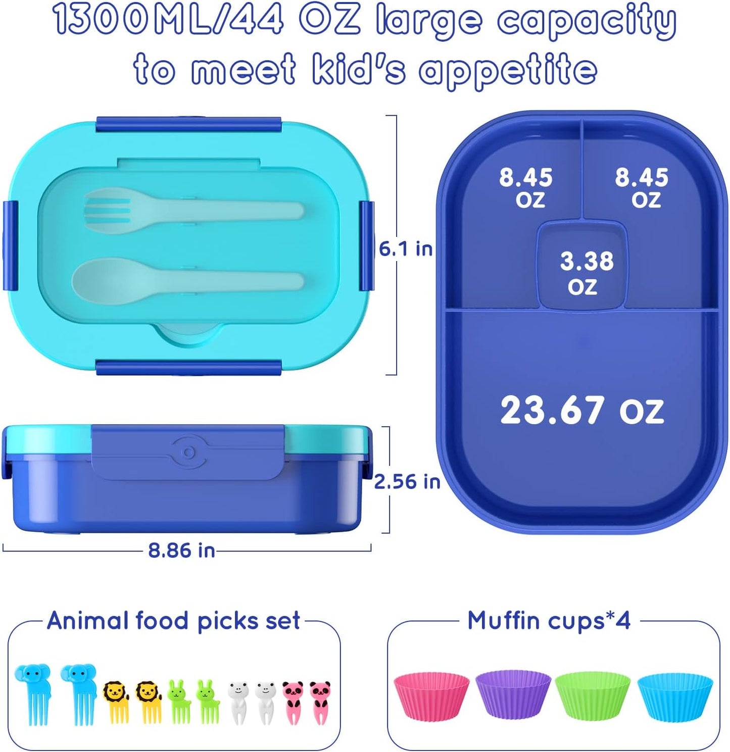 Lunch Box Kid Adult Bento Box, 4-Compartment Food Lunch Containers with Fork & Spoon, BPA Free, Leak-Proof Bento-Style Lunch Box for Work School, Microwave & Dishwasher Safe (Candy)