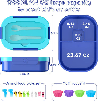 Lunch Box Kid Adult Bento Box, 4-Compartment Food Lunch Containers with Fork & Spoon, BPA Free, Leak-Proof Bento-Style Lunch Box for Work School, Microwave & Dishwasher Safe (Candy)