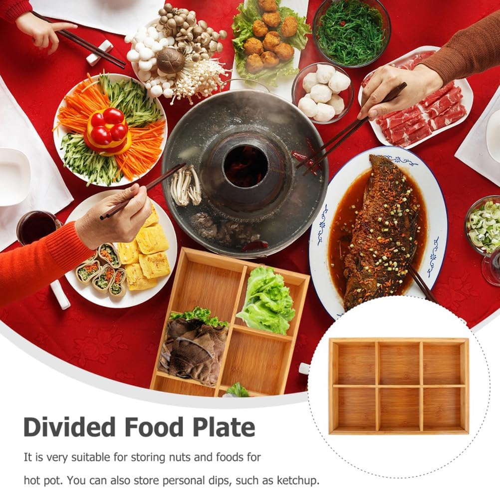 Cabilock Divided Serving Dishes Snacks Tray: Bamboo Tray Chip and Dip Platter Divided Serving Platter for Chips and Dip Veggies Candy and Snacks