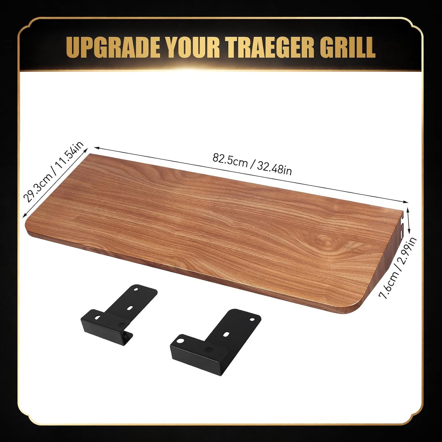 QuliMetal Folding Front Shelf for Traeger Pro 34, Texas Elite 34, Century 885 and Eastwood 34, 37" x 12" Heavy-Duty Grill Prep Table with Cutting Board, Stainless Steel Basin, Lid and 5 Hooks