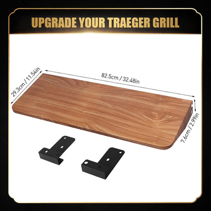 QuliMetal Folding Front Shelf for Traeger Pro 34, Texas Elite 34, Century 885 and Eastwood 34, 37" x 12" Heavy-Duty Grill Prep Table with Cutting Board, Stainless Steel Basin, Lid and 5 Hooks