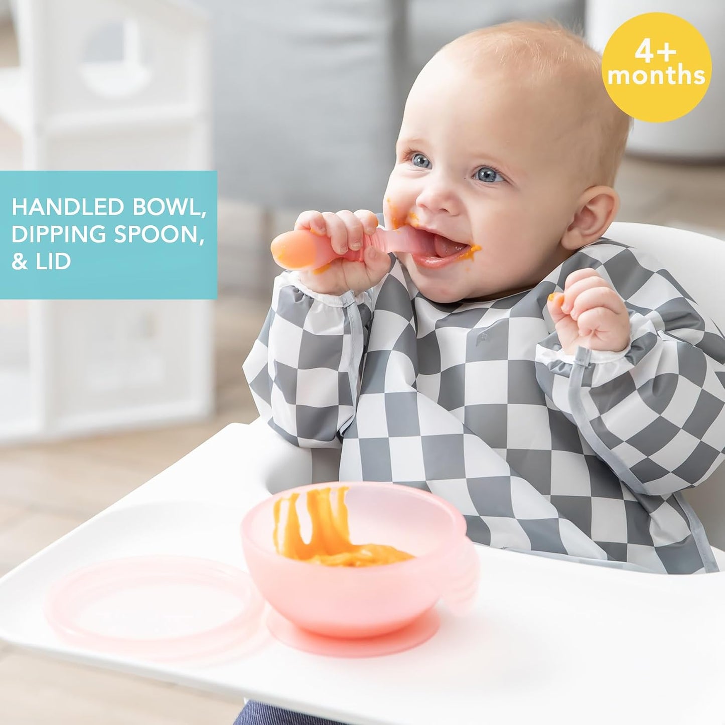 Bumkins Baby Bowl, Silicone Feeding Set with Suction for Baby and Toddler, Includes Spoon and Lid, First Feeding Set, Training Essentials for Baby Led Weaning for Babies 4 Months Up, Sage