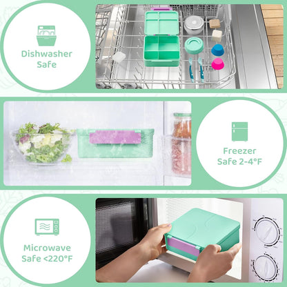 JSLOVE Bento Lunch Box with Leak Proof Thermos Food Jar for Kids, Food Lunch Containers for Boys with 4 Compartments, BPA-Free with Utensils, Food Picks, Sauce Jar & Silicone Lunch Box Dividers