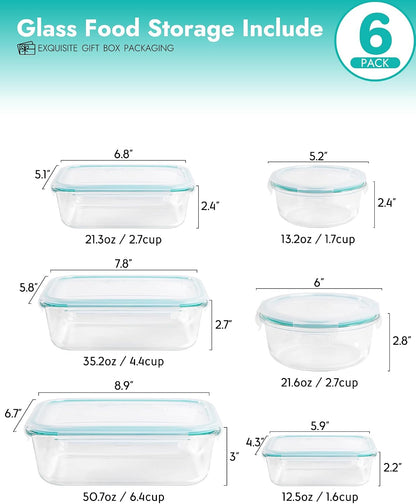 8-Pack Borosilicate Glass Food Storage Containers Set with Airtight Lids - Oven, Microwave & Freezer Safe, Leak-Proof, BPA-Free - Baking, Meal Prep & Gift Ready