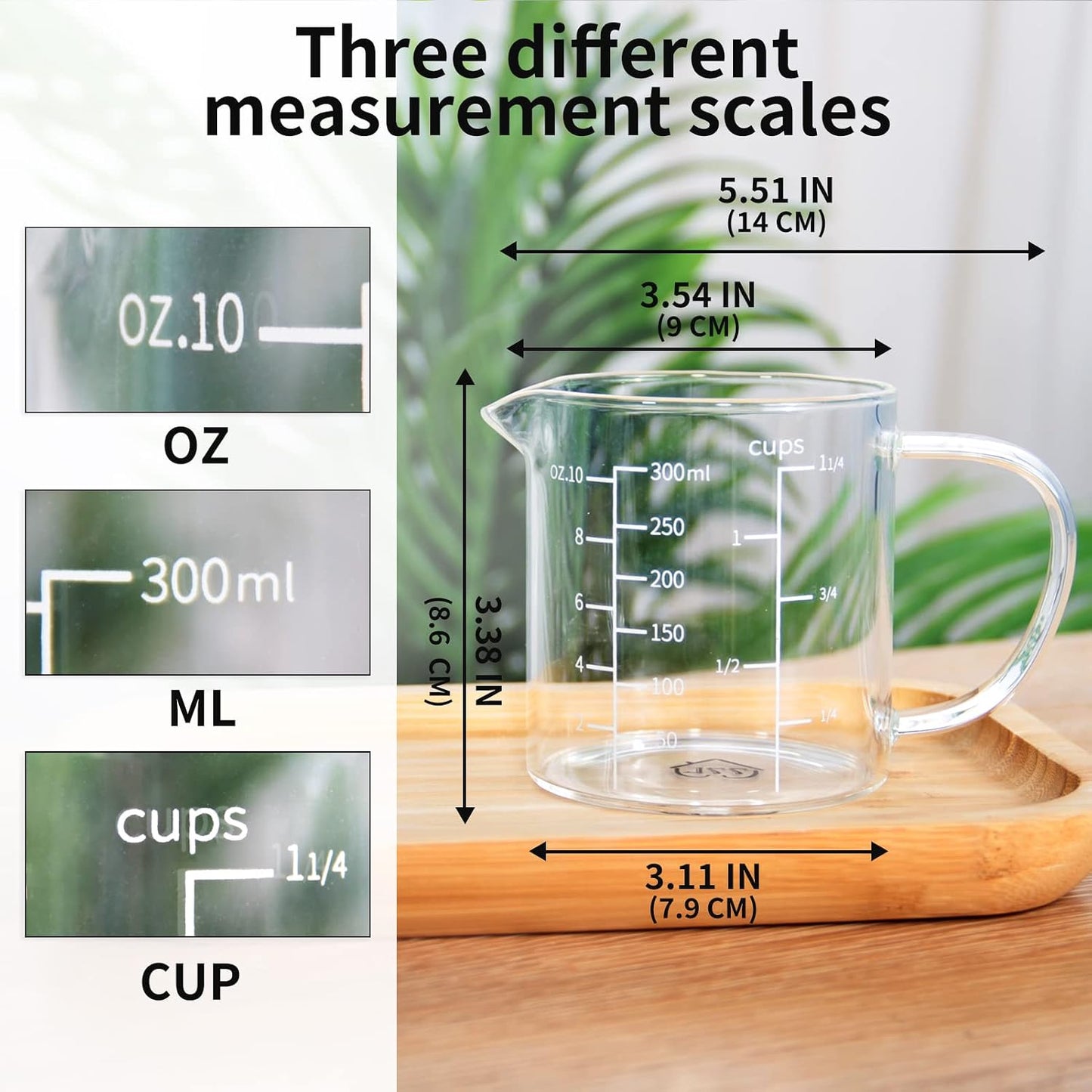 77L 3 Pack Glass Measuring Cup Set (1 1/4, 2 & 4 Cup) [Insulated handle, V-Shaped Spout], High Borosilicate Liquid Glass Measure Cup for Kitchen, Easy To Read, Dishwasher, Freezer, and Microwave Safe