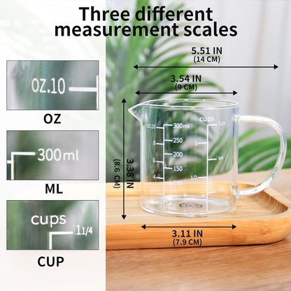 77L 3 Pack Glass Measuring Cup Set (1 1/4, 2 & 4 Cup) [Insulated handle, V-Shaped Spout], High Borosilicate Liquid Glass Measure Cup for Kitchen, Easy To Read, Dishwasher, Freezer, and Microwave Safe