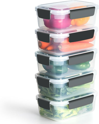 YORY 9 cup Plastic Food Storage Containers with Lids Nestable Freezer Dishwasher Safe Rectangle Meal Prep Container Set,5-Pack