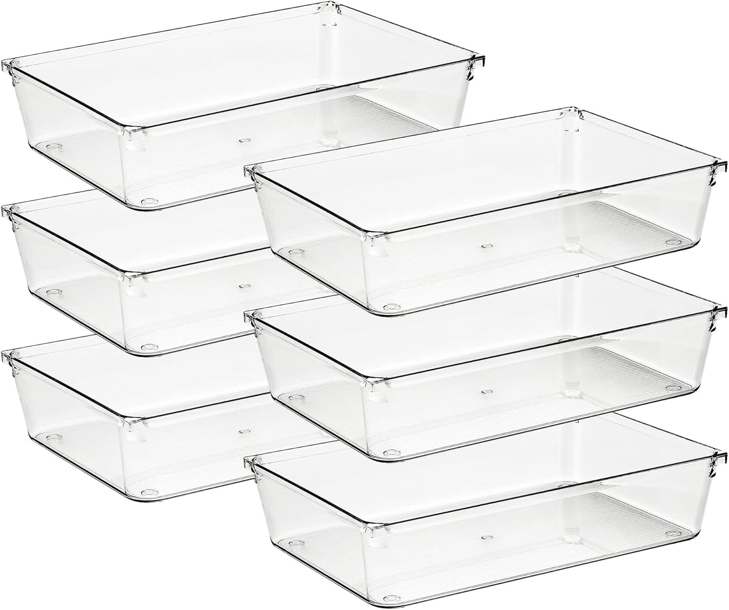 Ravinte 6 Pack Drawer Organizer - 3" X 9" Plastic Storage Bins, Acrylic Organizers with Non-Slip Pads Clear Desk Storage Tray for Makeup, Jewelries, Kitchen Utensils, Bathroom and Office