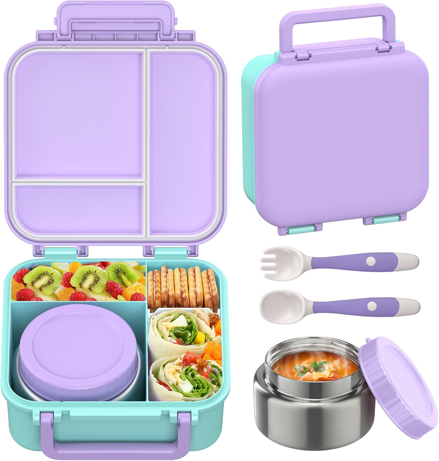 JOOPETALK Bento Lunch Box Set for Kids with 9oz Soup Thermo, Insulated Lunch Bag,Leak-proof BPA-free Lunch Food Container with 3-4 Conpartments for School Travel-Blue