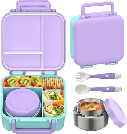 JOOPETALK Bento Lunch Box Set for Kids with 9oz Soup Thermo, Insulated Lunch Bag,Leak-proof BPA-free Lunch Food Container with 3-4 Conpartments for School Travel-Blue