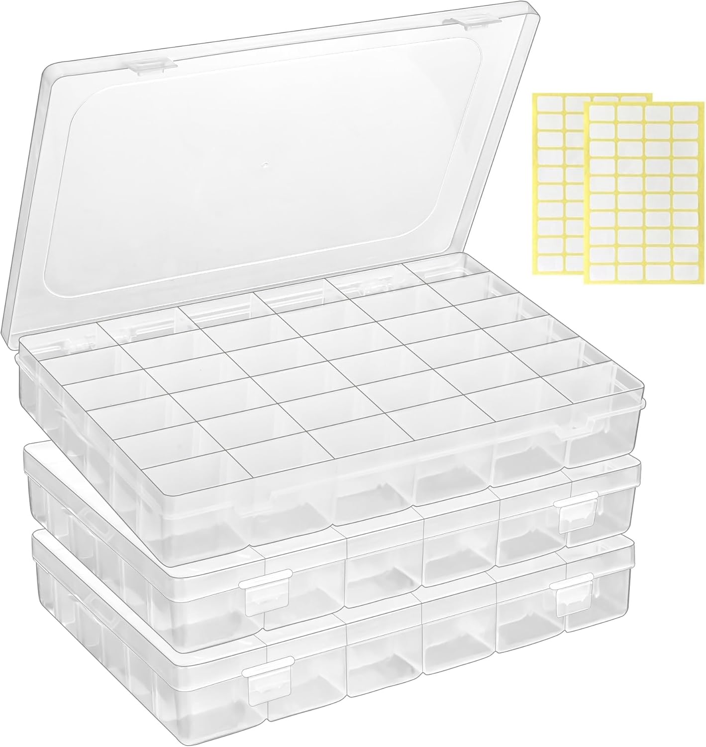 3 Pcs 36 Large Grids Clear Plastic Organizer Box with Adjustable Dividers,Multipurpose Fishing Tackle Box Craft Organizers Box for Bead,Jewelry,DIY Crafts,Art,Small Items Storage 3pack