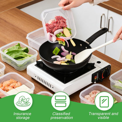 10Pcs Meal Prep Containers, Reusable Food Storage Containers with Lids, BPA Free Plastic Freezer Storage Boxes, 22OZ Lunch Container with 1 Lable for Kitchen Storage