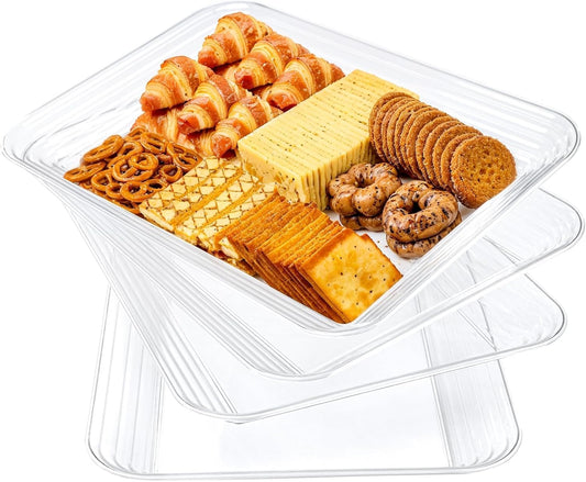 SUT 4-Pack Plastic Large White Serving Trays Set - 16" x 11" Reusable Serving Platters for Cookie, Appetizer, Charcuterie, Snack, Dessert, Party Food Display - Stackable Serving Trays for Party