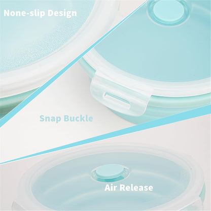 CARTINTS Silicone Collapsible Food Storage Containers-Prep/Storage Bowls with Lids - Set of 3 Square Silicone Lunch Containers - Microwave, Dishwasher and Freezer Safe (blue)
