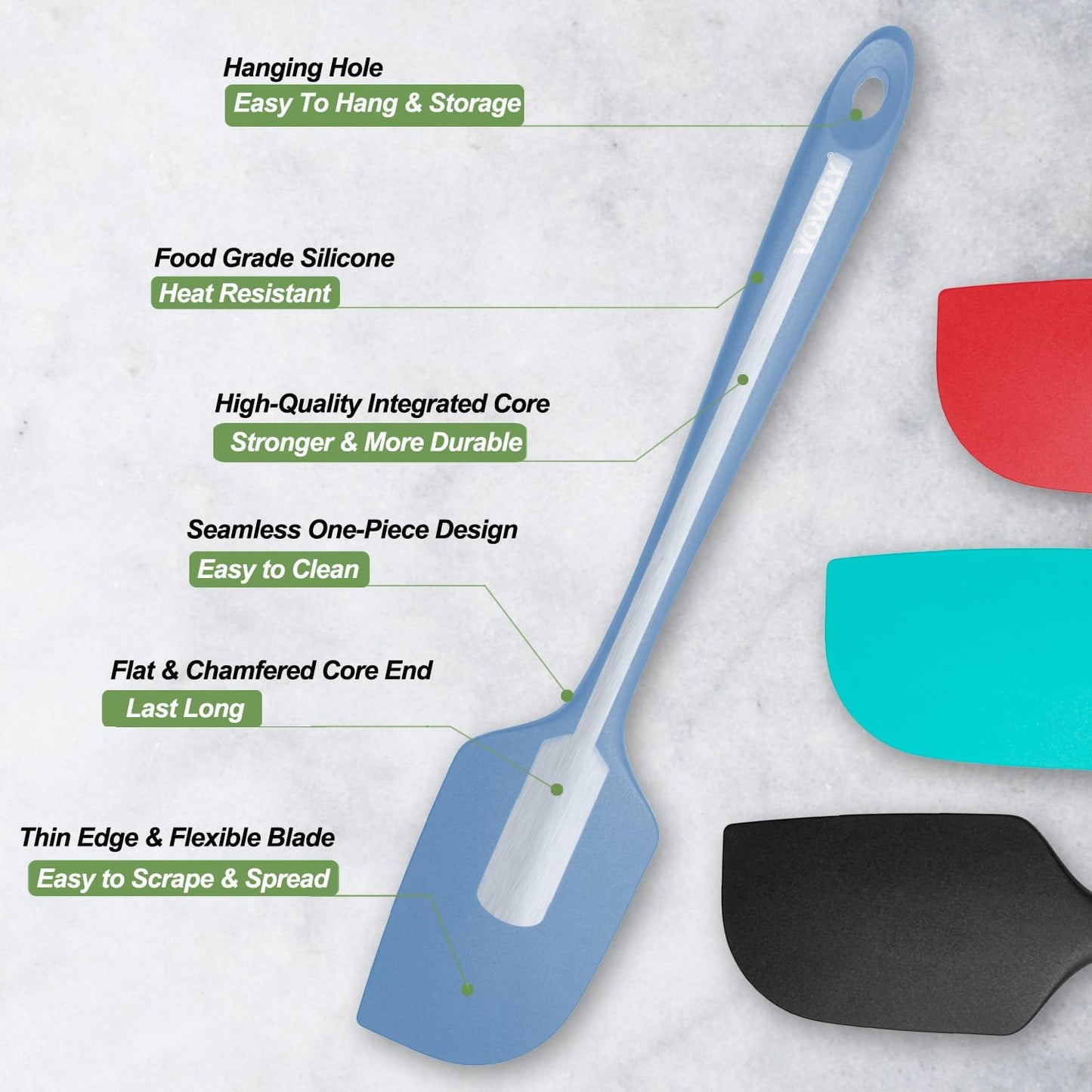 Silicone Spatula for Kitchen, 600°F Heat resistant Spatulas for Baking, Cooking, Scraping,and Mixing, Non Stick Kitchen Utensils, BPA Free, 11.2 IN, 3 Pack, Black