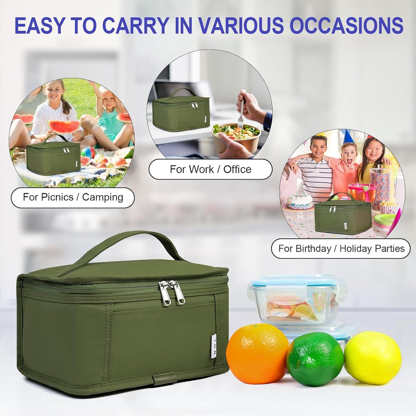 NOL Mini Insulated Lunch Bag for Women Men Kids | Small Leakproof Reusable Lunch Tote | Fits 6 Cans 330ml | Thermal Cooler for Work School Picnic Camping, Navy blue