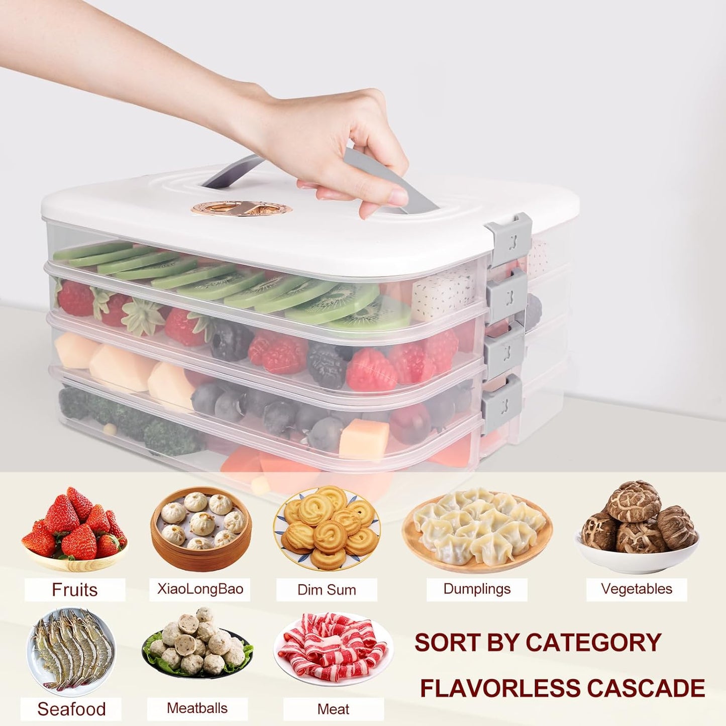 Liatinbo 4-Layer cookie carrier with lid and handle,dessert carrier dumpling container cookie transport storage container (4-Layer white)