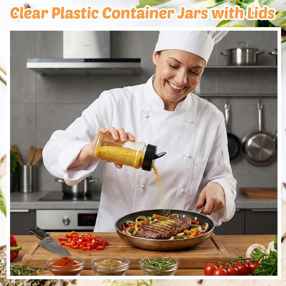 Jadive Plastic Spice Jars with Shaker Lids, 5.5oz, Black