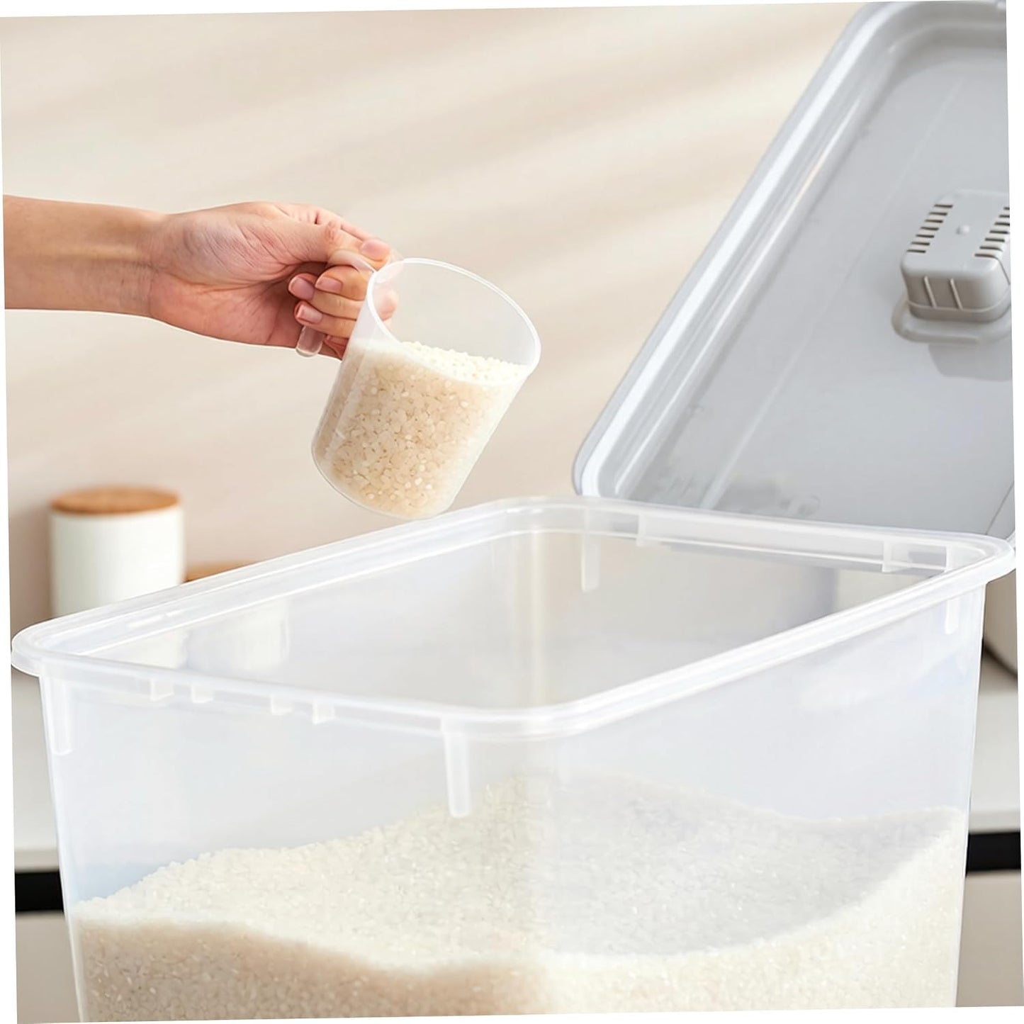 Pet Food Storage, Airtight Seal Large Pet Food Storage Container with Lockable Wheels, Transparent Bin - Gray (35lbs Rice/25lbs Flour) + Measuring Cup