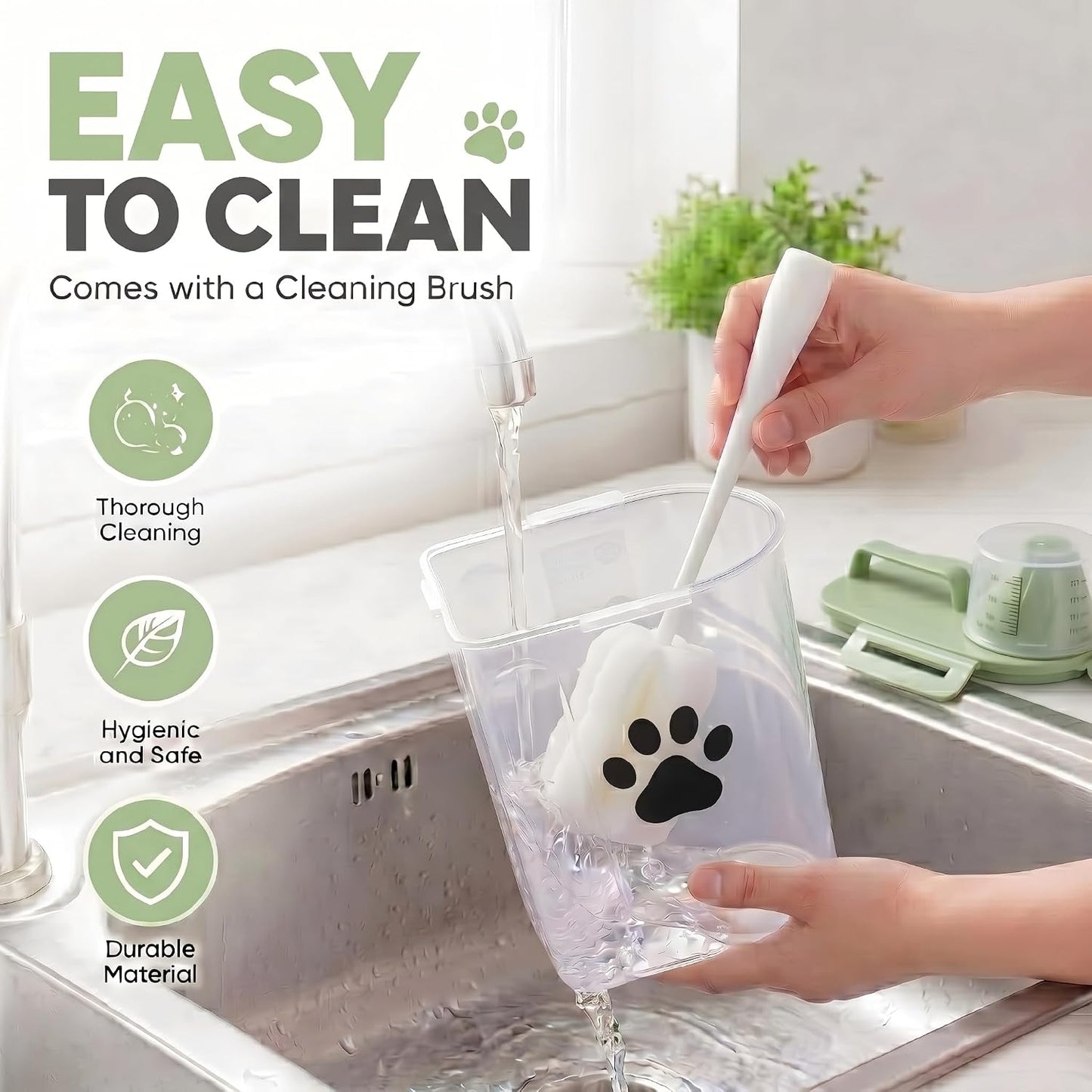 Dog Storage Container with cleaning brush,Measuring Cup,Portable Pet Food Containers with Upgraded Large Spout and Cup for Dogs,Cats,Birds,Small Animals(White)