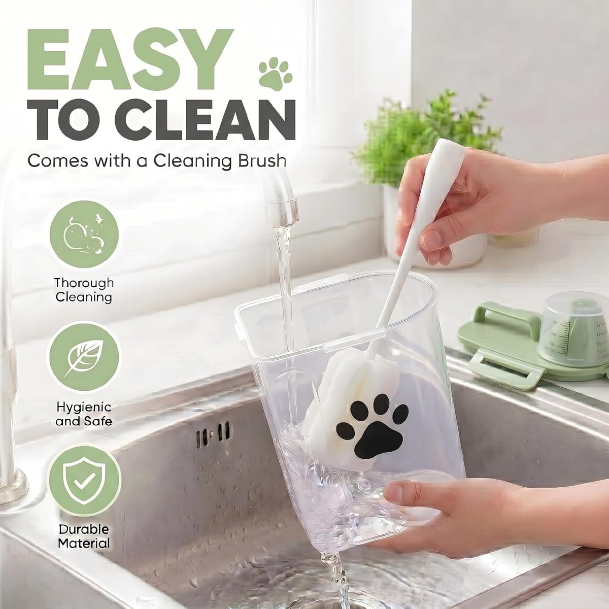 Dog Storage Container with cleaning brush,Measuring Cup,Portable Pet Food Containers with Upgraded Large Spout and Cup for Dogs,Cats,Birds,Small Animals(White)