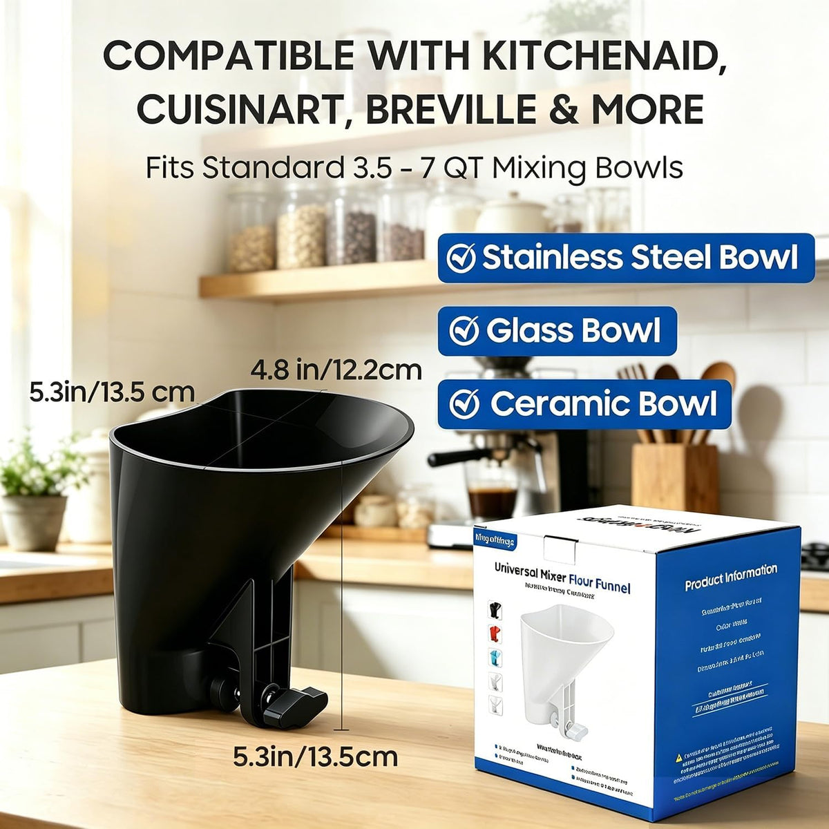 KingofKings Flour Funnel for Kitchen Aid Accessories and Attachments
