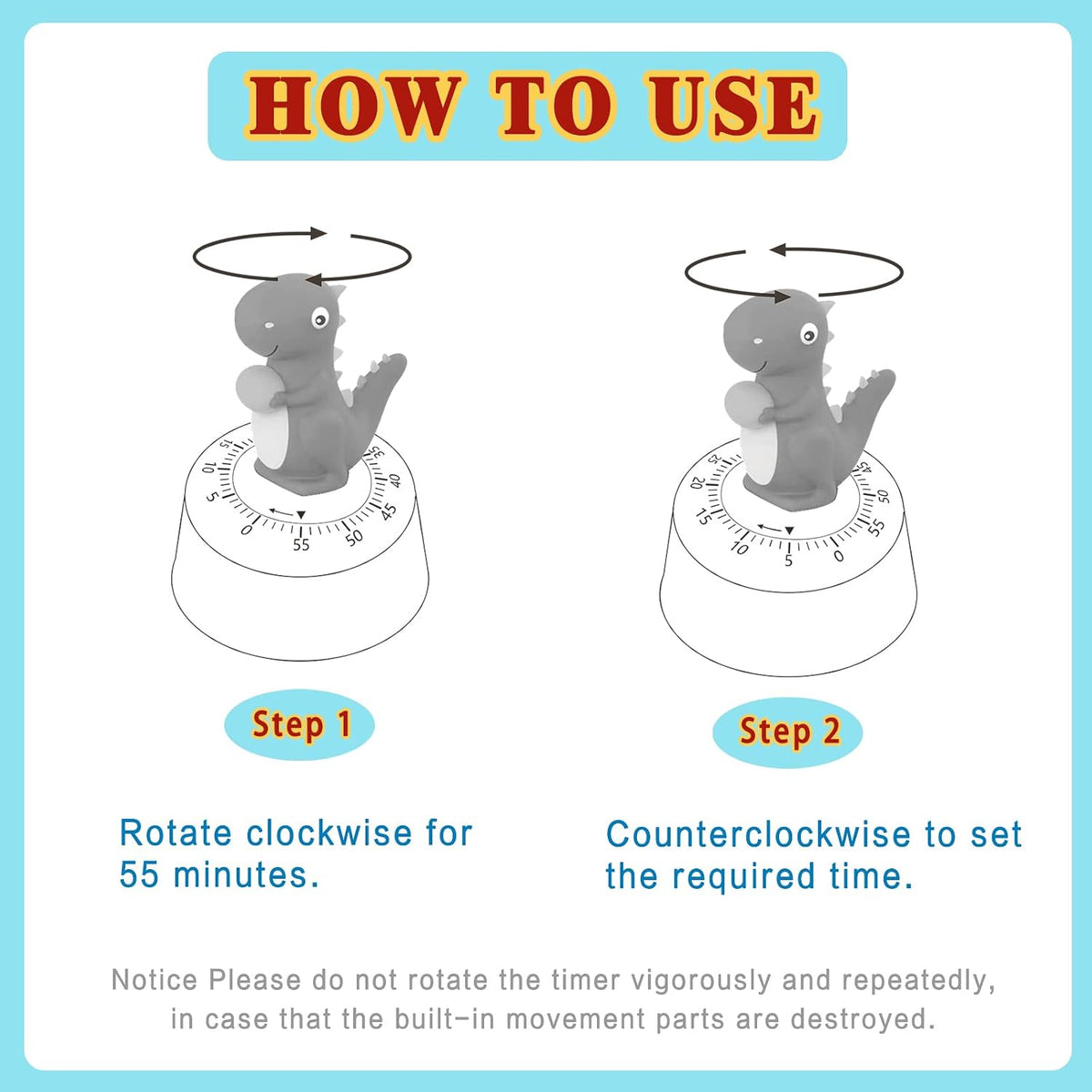 ELE DEPI 2pcs Cute Kitchen Timer for Kids,Mechanical Egg Timer for Cooking.