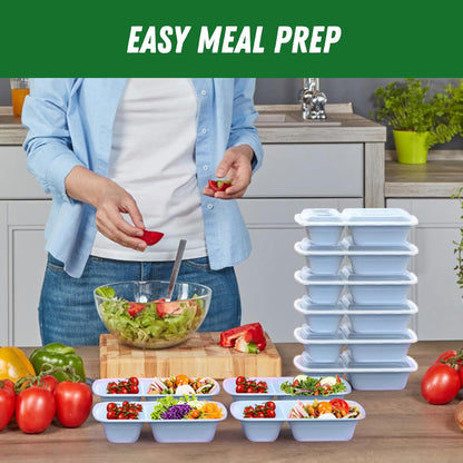 Dealusy 50 Pack (100-Piece) 28 oz Meal Prep Containers Reusable with Lids 2-Compartment, Sturdy Leakproof Food Safe, Microwave Freezer Dishwasher Safe, To Go Take Out Plastic Food Storage, Black