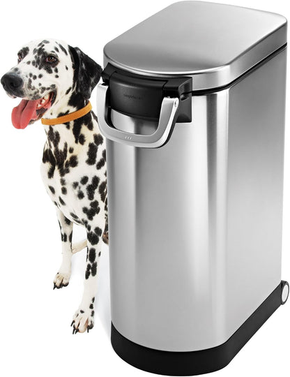 simplehuman 25 Liter, 27 lb / 12.2 kg Medium Pet Food Storage Container for Dog Food, Cat Food, and Bird Feed, Alloy Steel, Matte Black