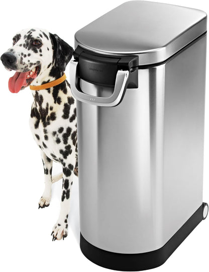 simplehuman 25 Liter, 27 lb / 12.2 kg Medium Pet Food Storage Container for Dog Food, Cat Food, and Bird Feed, Alloy Steel, Matte Black