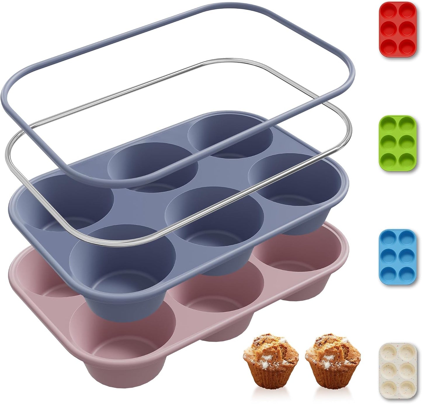 2 Pack 12 Cups Silicone Muffin Pan with Metal Reinforced Frame Regular Size Silicone Molds Cupcake Cake Baking Pans Cookie Baking Chocoflan Cupcake Mold Nonstick Muffin Tin Home Baking Supplies