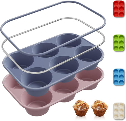 2 Pack 12 Cups Silicone Muffin Pan with Metal Reinforced Frame Regular Size Silicone Molds Cupcake Cake Baking Pans Cookie Baking Chocoflan Cupcake Mold Nonstick Muffin Tin Home Baking Supplies