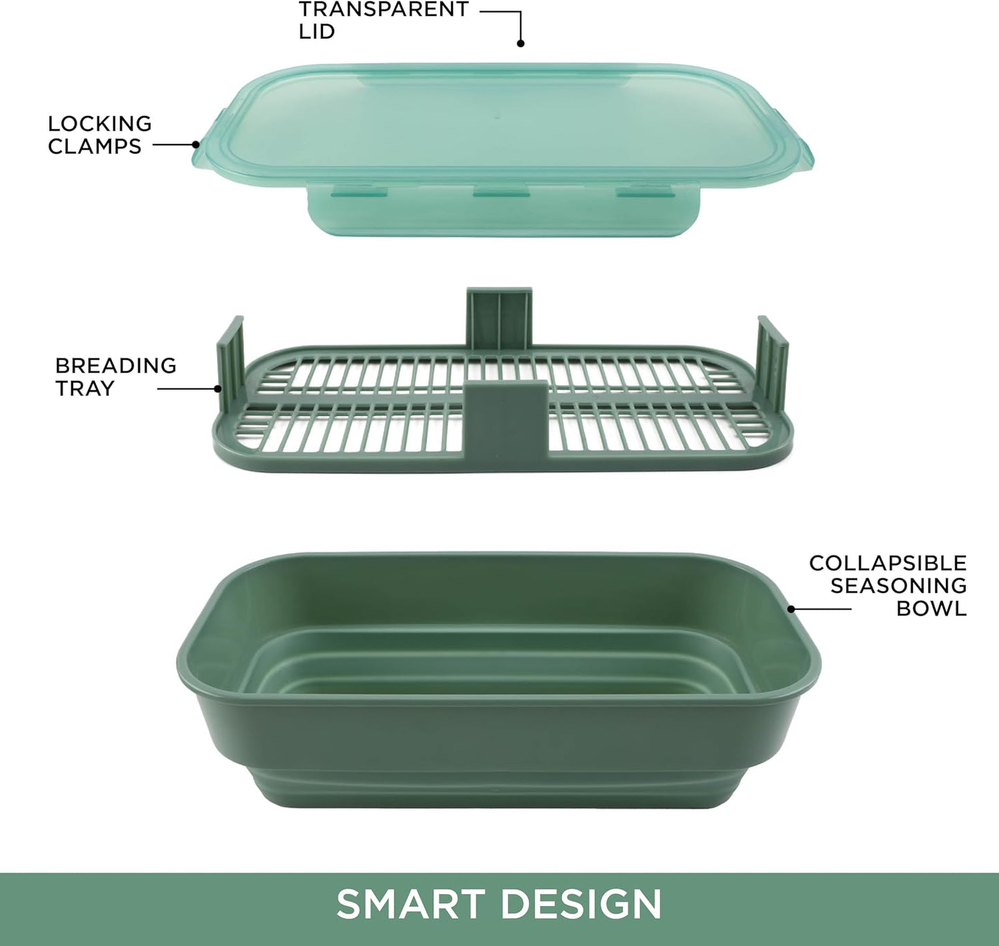 COOK WITH COLOR Collapsible Batter Bowl - Mess Free Breading Shaker Container - Great for Fried Fish, Fried Chicken, Onion Rings, Wings & More, Gray