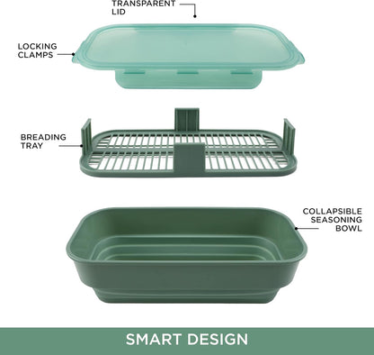 COOK WITH COLOR Collapsible Batter Bowl - Mess Free Breading Shaker Container - Great for Fried Fish, Fried Chicken, Onion Rings, Wings & More, Gray