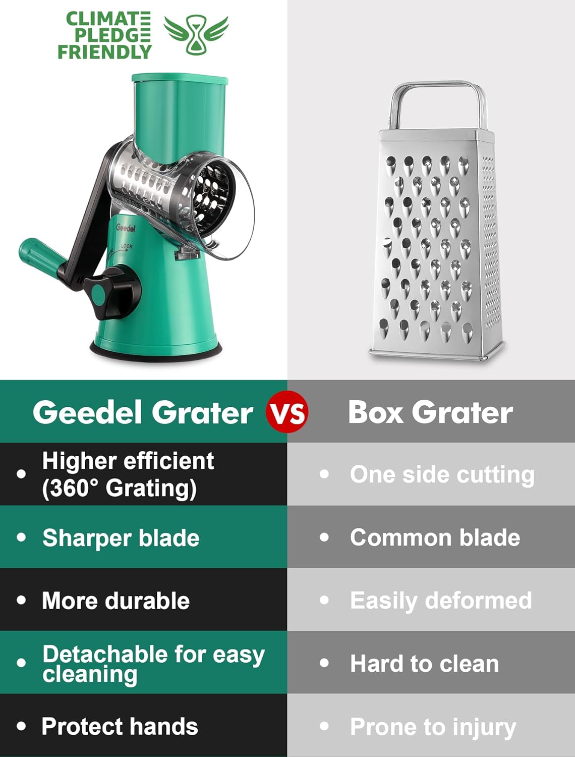 Geedel Rotary Cheese Grater, Kitchen Mandoline Vegetable Slicer with 3 Interchangeable Blades, Easy to Clean Rotary Grater Slicer for Cheese, Vegetables, Nuts