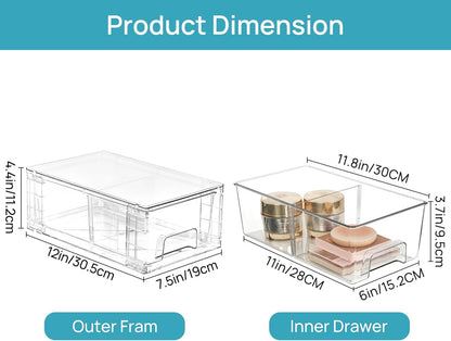 Vtopmart 4Pack Large Stackable Pantry Storage Drawers, Clear Organizer Bins with Handles, Acrylic Drawer Organizers for Kitchen, Pantry, Bathroom Undersink, Cabinet Organization and Storage