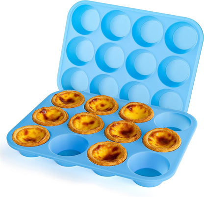 Bangp 12-Cup Silicone Muffin Pan with Metal Reinforced Frame,2 Pack Regular Size Cupcake Pan,Premium Non-Stick Bend Resistance Silicone Molds for Making Muffin,Cakes,Tart,Egg Bites (Red)