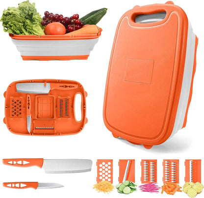 9-in-1Collapsible Cutting Board with Colander Wash Basket Camping RV Gift