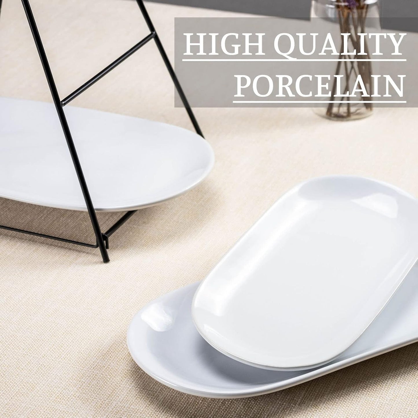 UNICASA Serving Bowls Set, 2 Tier Chip and Dip Bowls with Metal Rack Stand for Fruit, Salad, Candy, Snacks - Ceramic Tiered Appetizer Serving Dishes Food Display Stand for Parties, Kitchen