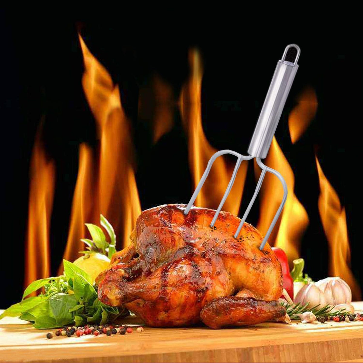 Stainless Steel Turkey fork Set of 2.- Transfer Chicken or Ham Poultry Lifters Easily, Four Needle Meat Fork, Professional Carving Roaster Poultry Forks